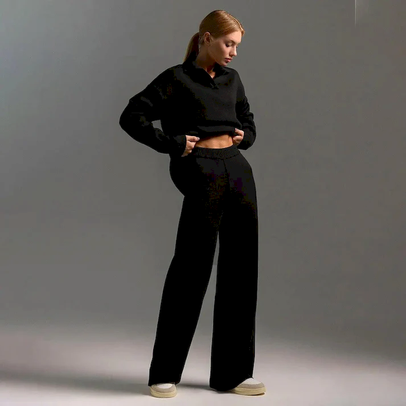 Felicity | Women's Cozy Polo Sweater & Wide-Leg Pants Two-Piece Set